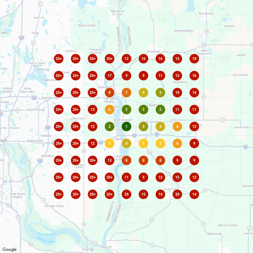 Example Google Maps ranking heatmap